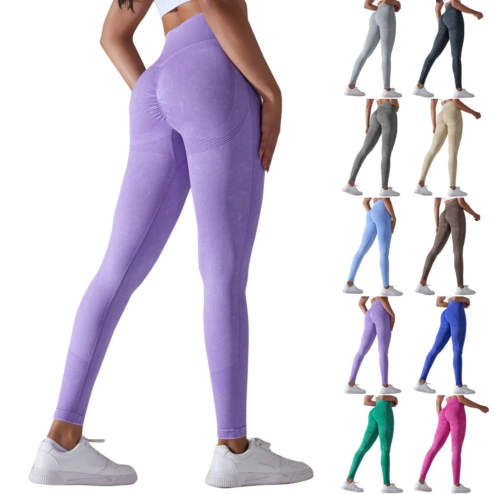 Ladies Solid Color Elastic High Waist Slim Leggings Yoga High Elastic Sports Fitness Leggings Hip Running Training Pants