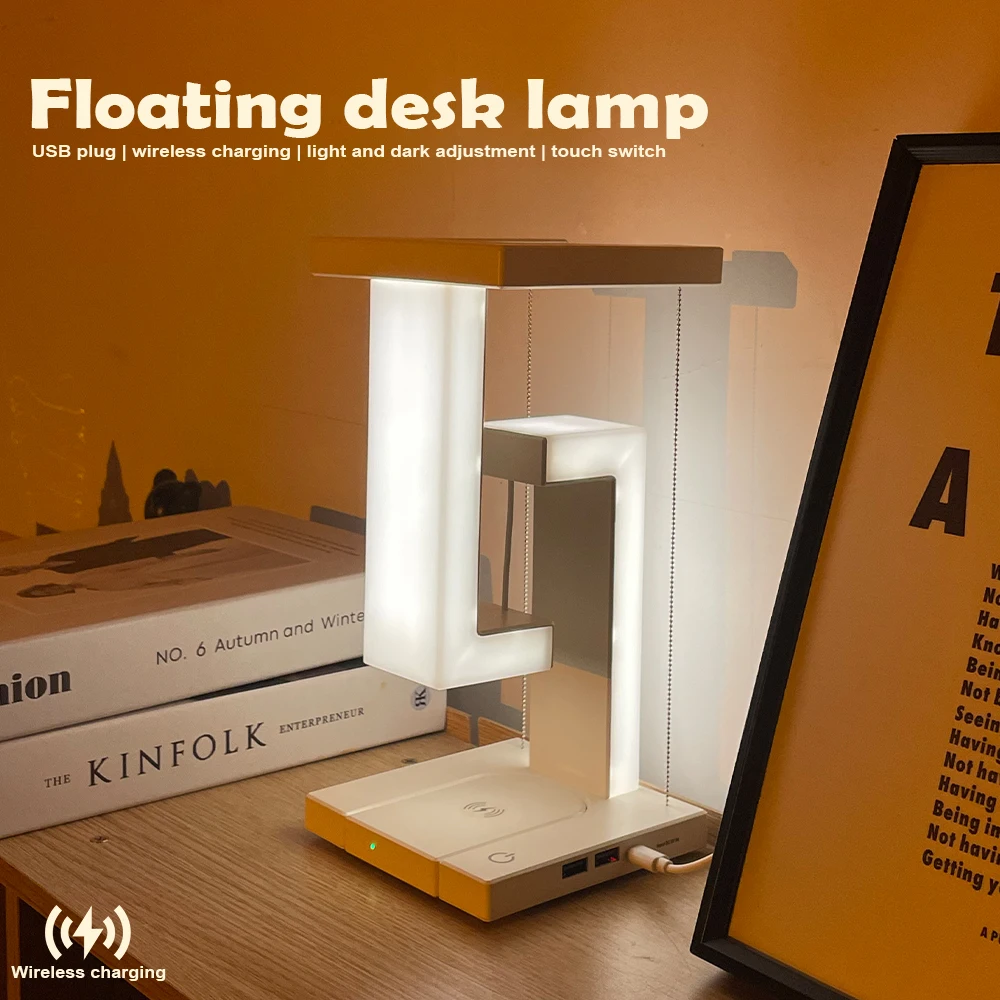Floating Design Led Desk Lamp 10w Wireless Charging Desk Light With Stepless Dimming & Touch Control Night Light For Bedroom Dec