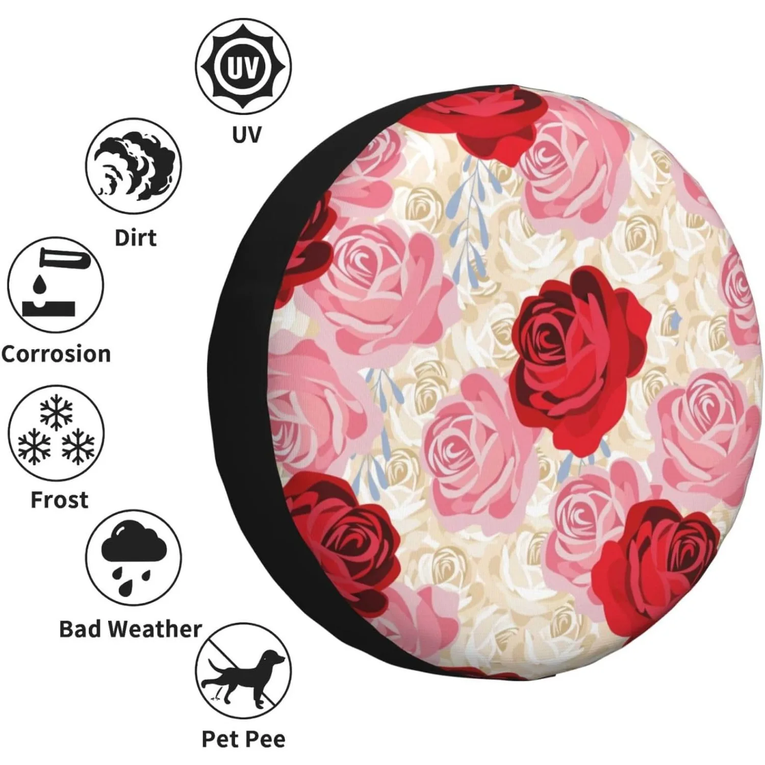 Rose Pattern Spare Tire Cover Waterproof Heavy-Duty All-Weather Wheel Protector for SUV RV