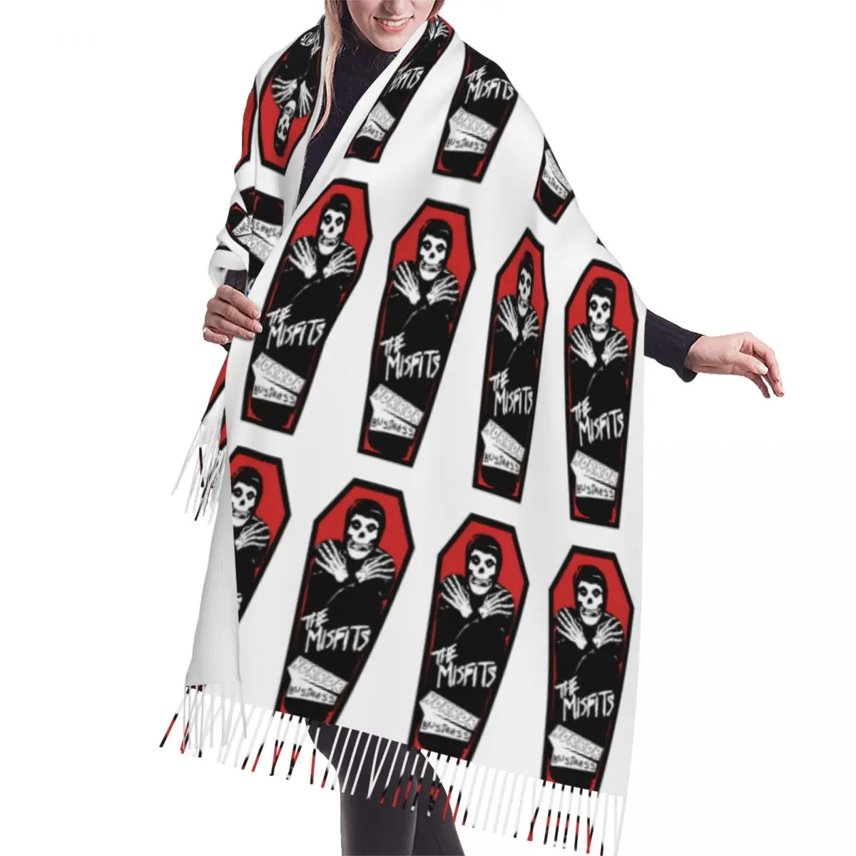 

Custom Printed Gothic Punk Dark Misfits Coffin Horror Business Scarf Men Women Winter Fall Warm Scarves Heavy Metal Shawl Wrap