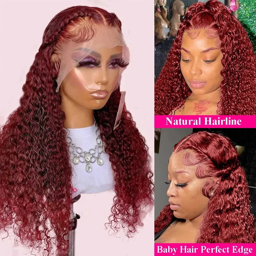 30 40 Inch Deep Wave Wigs 99J Burgundy 13x6 HD Lace Frontal Human Hair Wig For Women Colored Lace Front Human Hair Wigs Red Wig