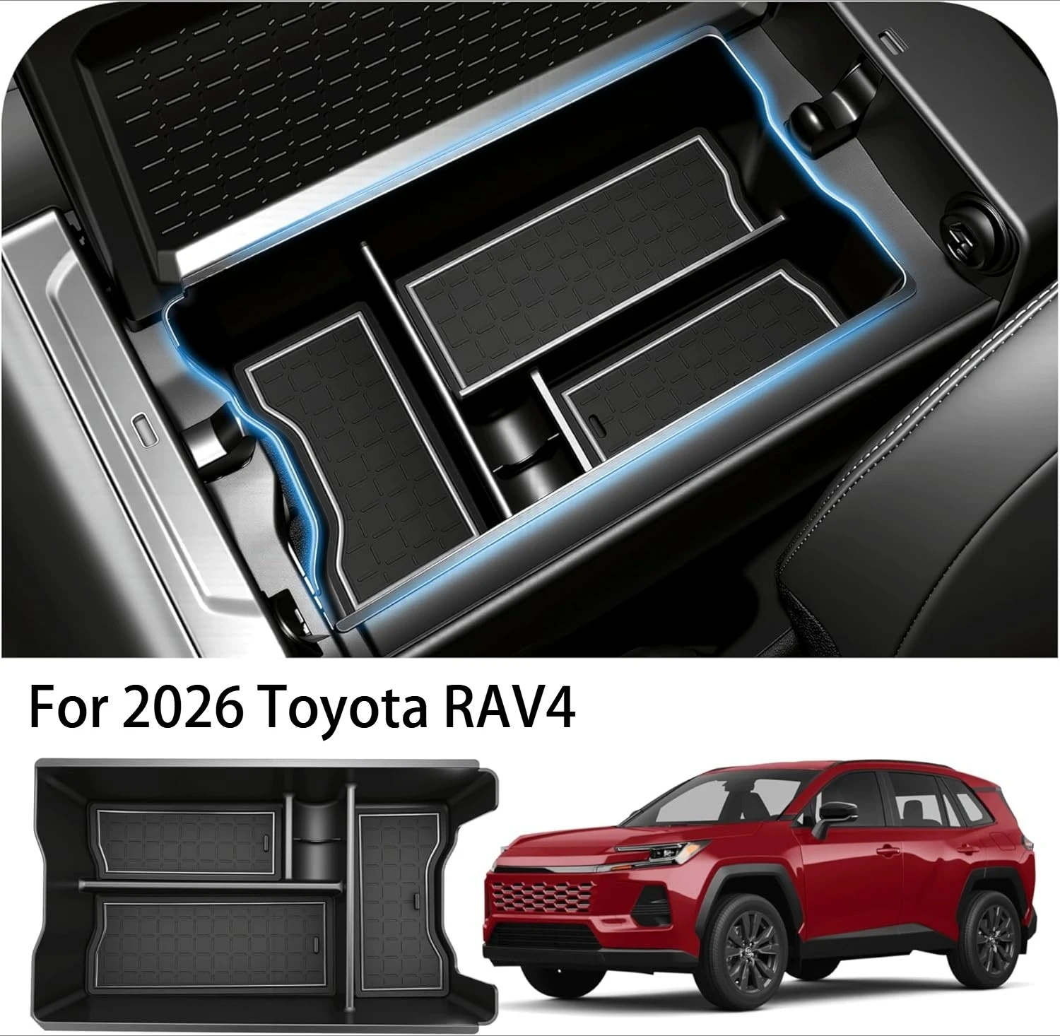For 2026 Toyota RAV4 - Black, Anti-Slip, OEM Fit Perfect Fit Center Console Armrest Organizer Tray