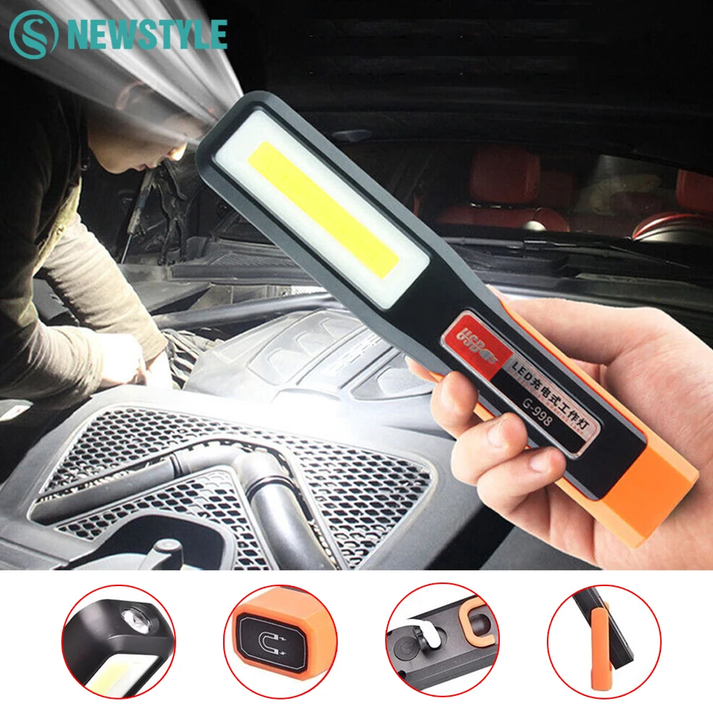 

Rechargeable Work Light Portable COB LED Inspection Lamp Magnetic Flashlight Hook Camping Light Tent Lantern Car Repair Emergenc