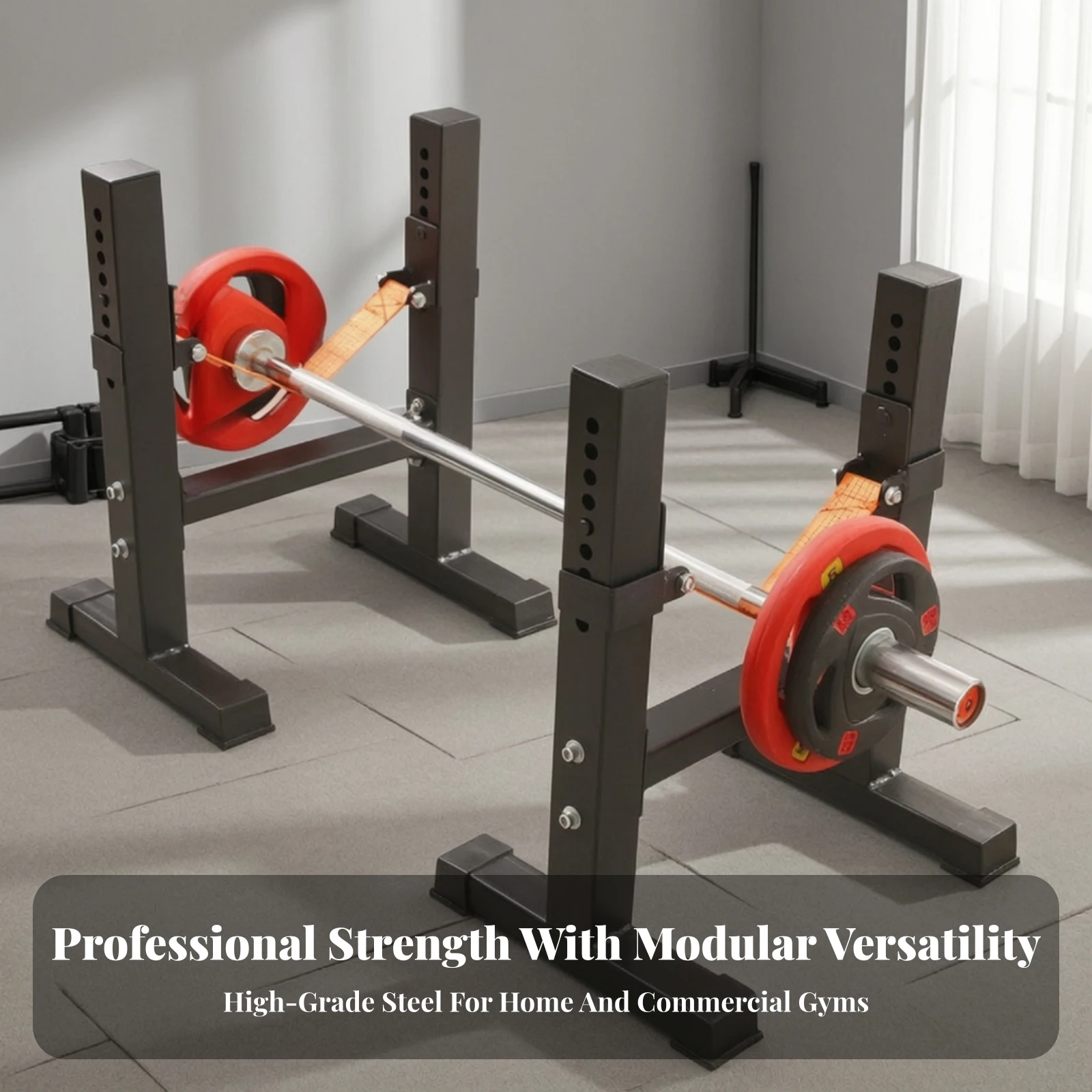 Barbell Rack with Shock-Absorbing Straps Stable Freestanding Squat Stand Fitness Equipment Space-Saving for Weightlifters