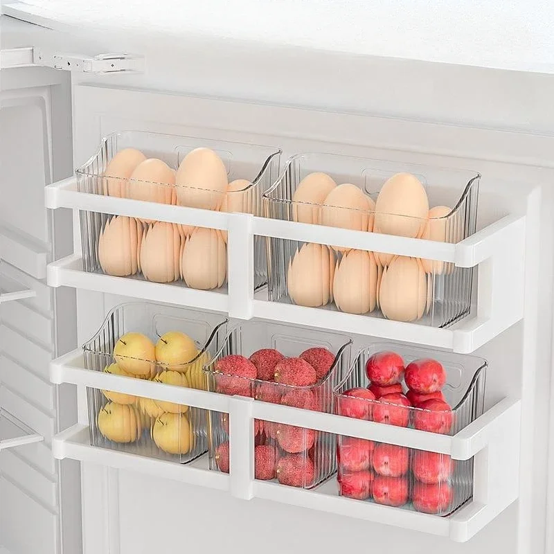 Organizer Bins Wall Mounted Floating Shelves Fridge Organizer Stackable Clear Plastic Storage Bins for Kitchen, Bathroom