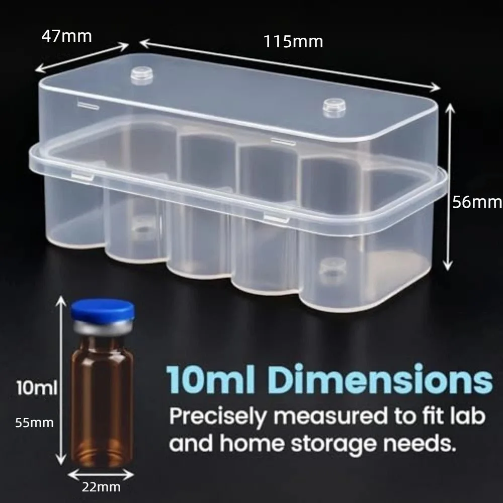 3/5/7/10mL 2/10/24-Slot Vial Storage Case Stackable Plastic Microtube Storage Box Clear Freezer Tube Box Diabetic Supplies