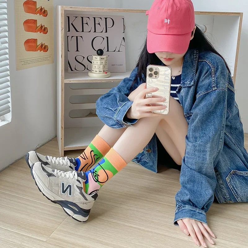 1 Pairs Socks Women Design ABstyle Asymmetric Creative Harajuku Fashion Casual Personalized Creative Socks Gift New