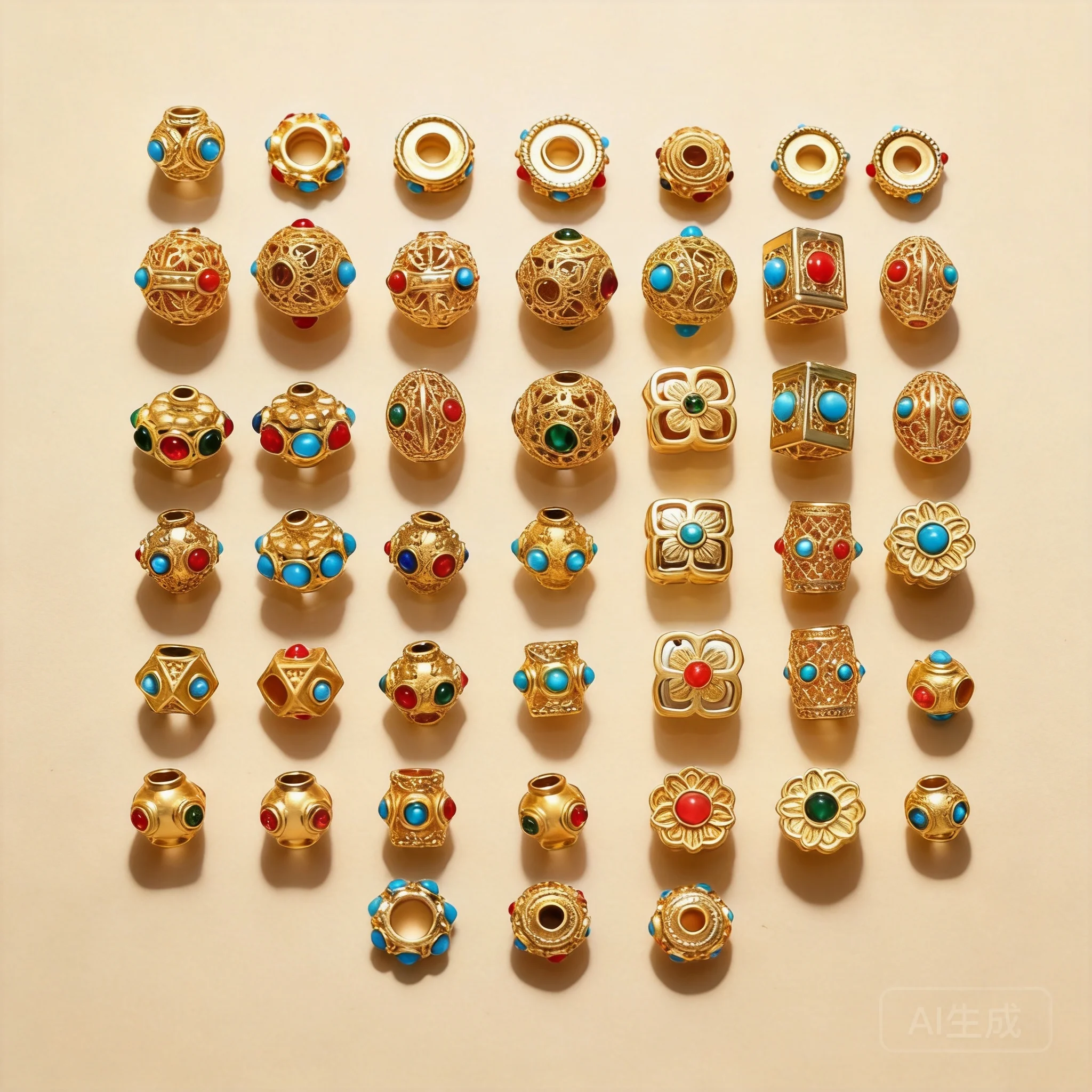 Chinese Style Lucky Blessing Gold Color Nepal Evil Eye Spacer Beads Turquoise Inlaid Diy Jewelry Making Supplies For Bracelet