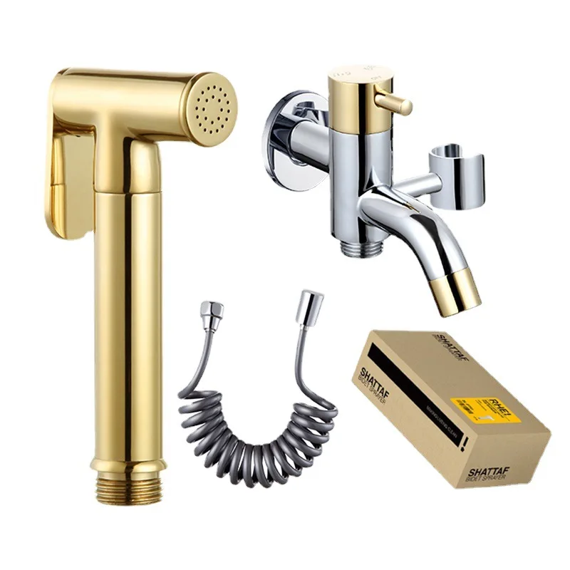 

Gold All Copper Women's Washing Machine Bathroom Toilet Spray Bathroom Booster Washer Set Faucet Integrated Bracket