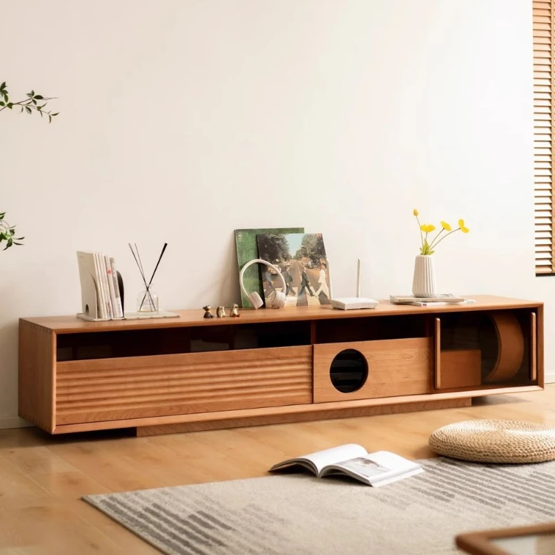 Light Luxury Cherry TV Stands Japanese-style Solid TV Stands Human-cat Co-living Nordic Simple Home Furniture Ein Fernseher
