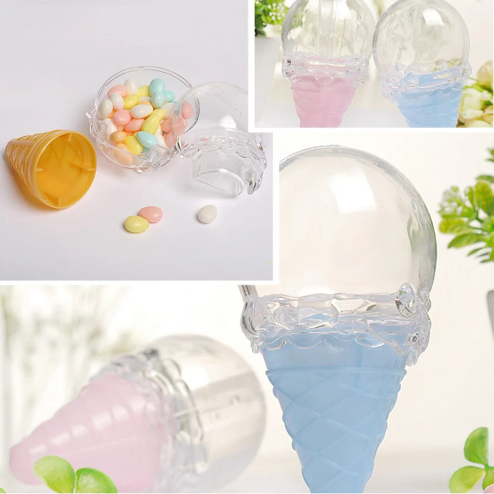 16PCS Plastic Ice Cream Design Gift Boxes Round Clear Candy Storage Boxes Party Favors Container for Party Home Decor (Yellow)