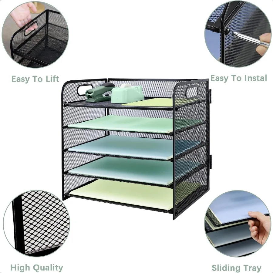 Лоток для бумажных писем с ручкой, 5-уровневый металлический сетчатый настольный органайзер для файлов формата А4, лотки для хранения бумаги, аккуратный журнал, документ H