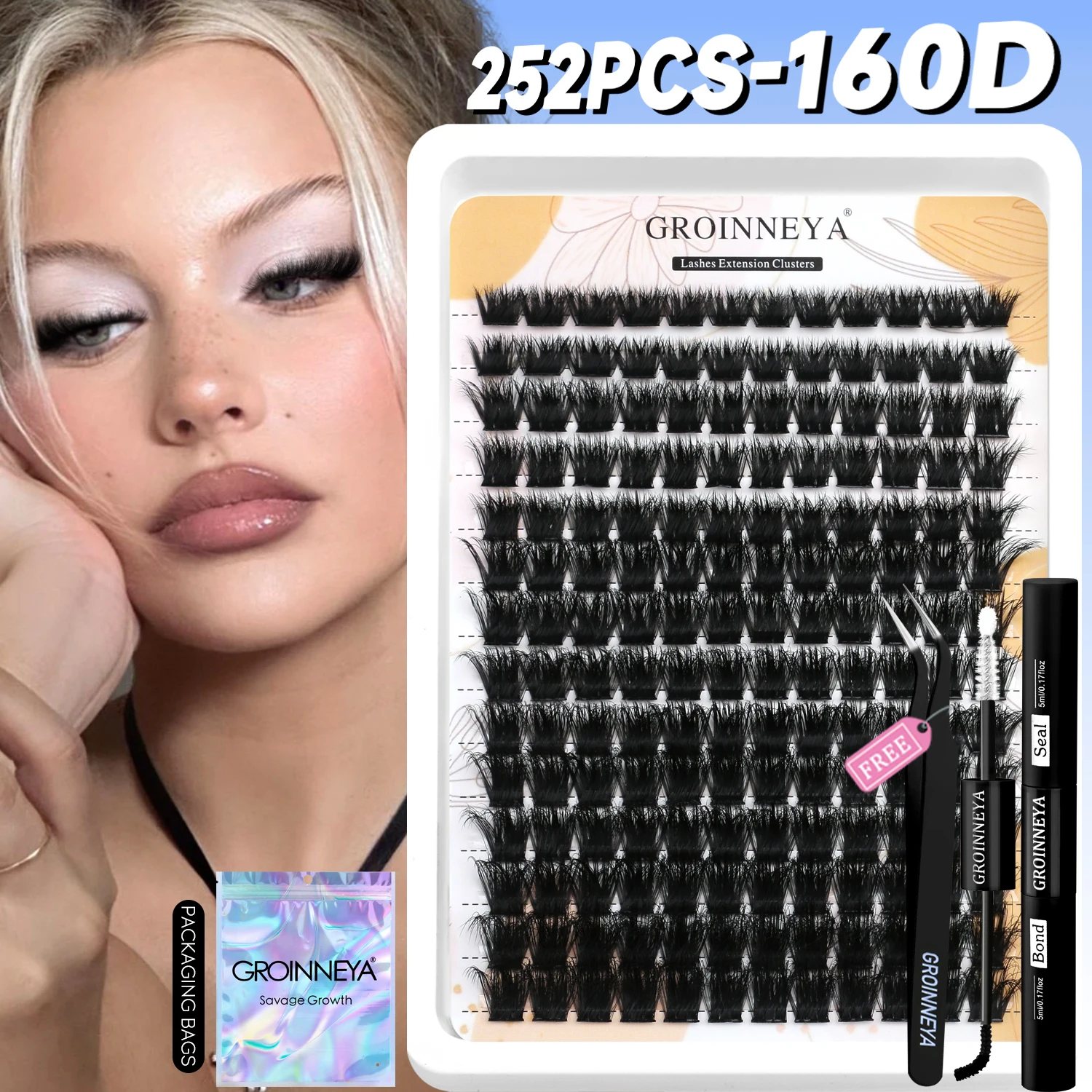 

Набор кластерных ресниц GROINNEYA, пушистые отдельные ресницы, объемный смешанный лоток, ресницы из искусственной норки, наращивание ресниц, макияж