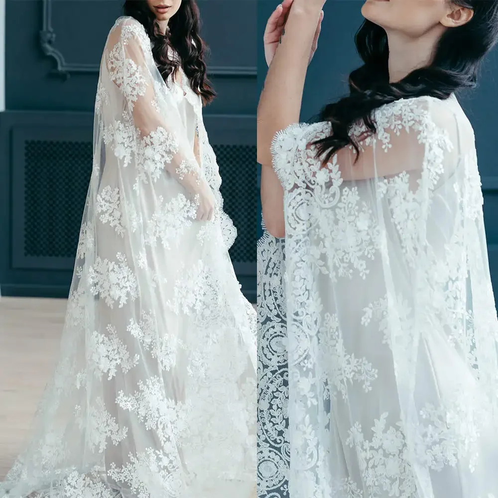 

Elegant Bridal Veils Women One-Layer Appliques Lace Edge Chapel Veil Bride Shawl cloak De BodaVelo De Novia Customized