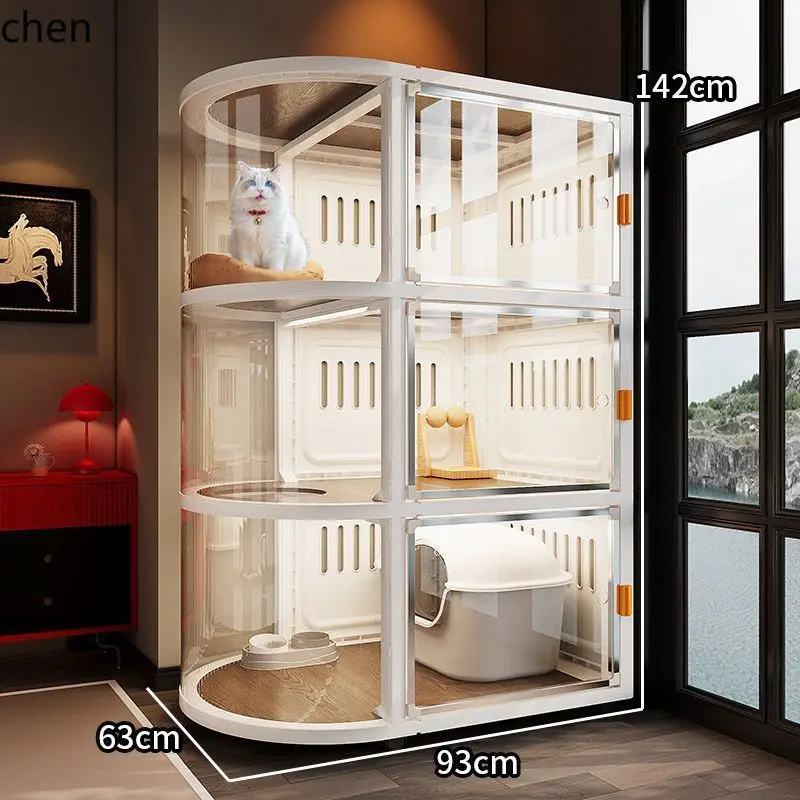 

HYS Free Space Cage Home Indoor Cat House with Toilet Integrated Cat House Maine Coon Three-Layer Cabinet