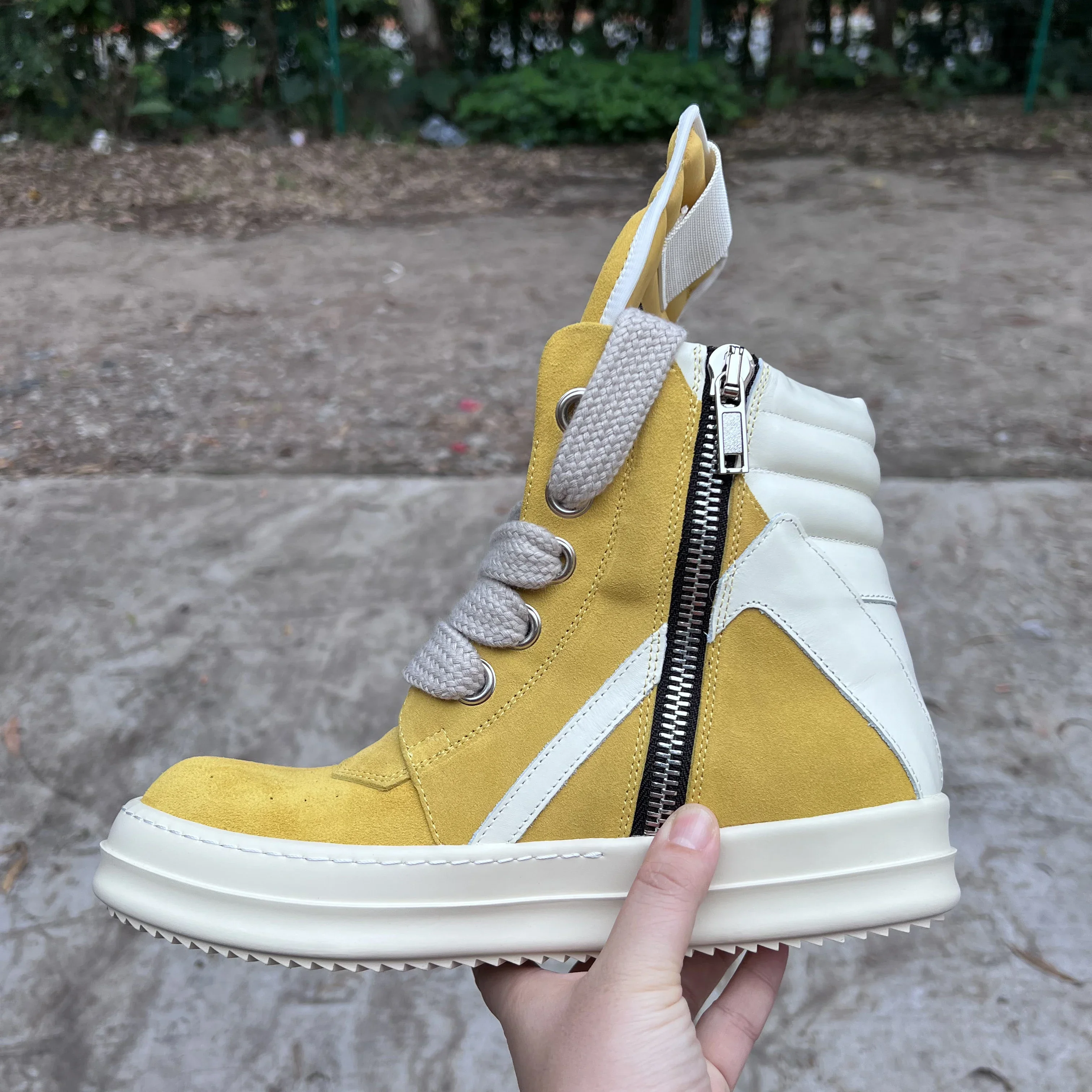 Brand Women Shoe Casual High Top Yellow Men Sneaker Cow Suede Jumbo Lace Up Geobasket Trend Zip owen Thick Sole Flat Ankle Boot