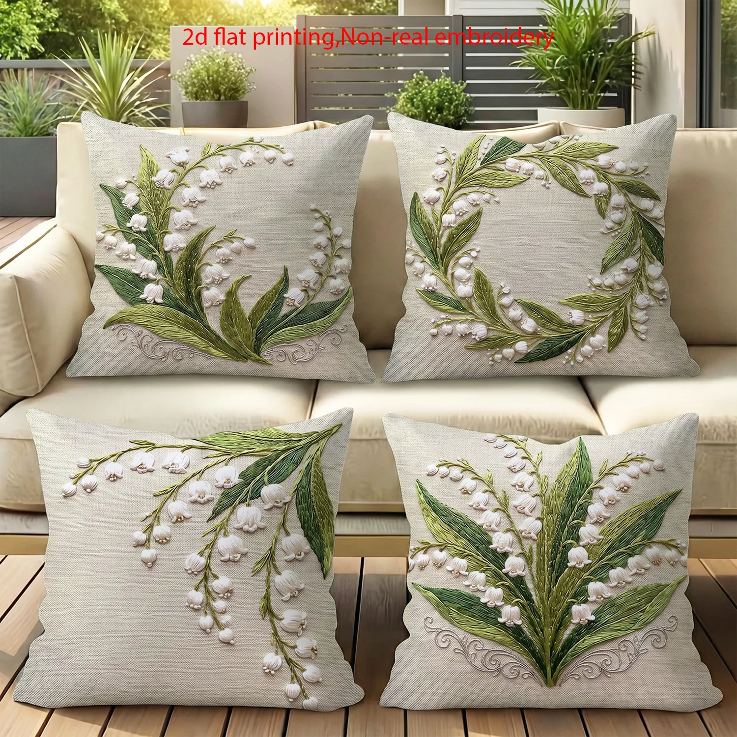 4Pcs Double‑Sided 2D Flat Print Daffodil Pillow Covers,Imitation Emboss Floral Zipper Cushion Cases for Home Bedroom Living Room