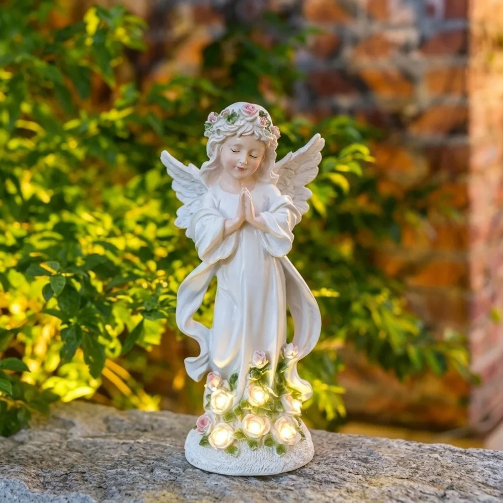 for Solar Garden Angel Lamp Resin LED Outdoor for Light 30.5 cm x 11 cm White for Patio Yard Pathway and Lawn Decoration