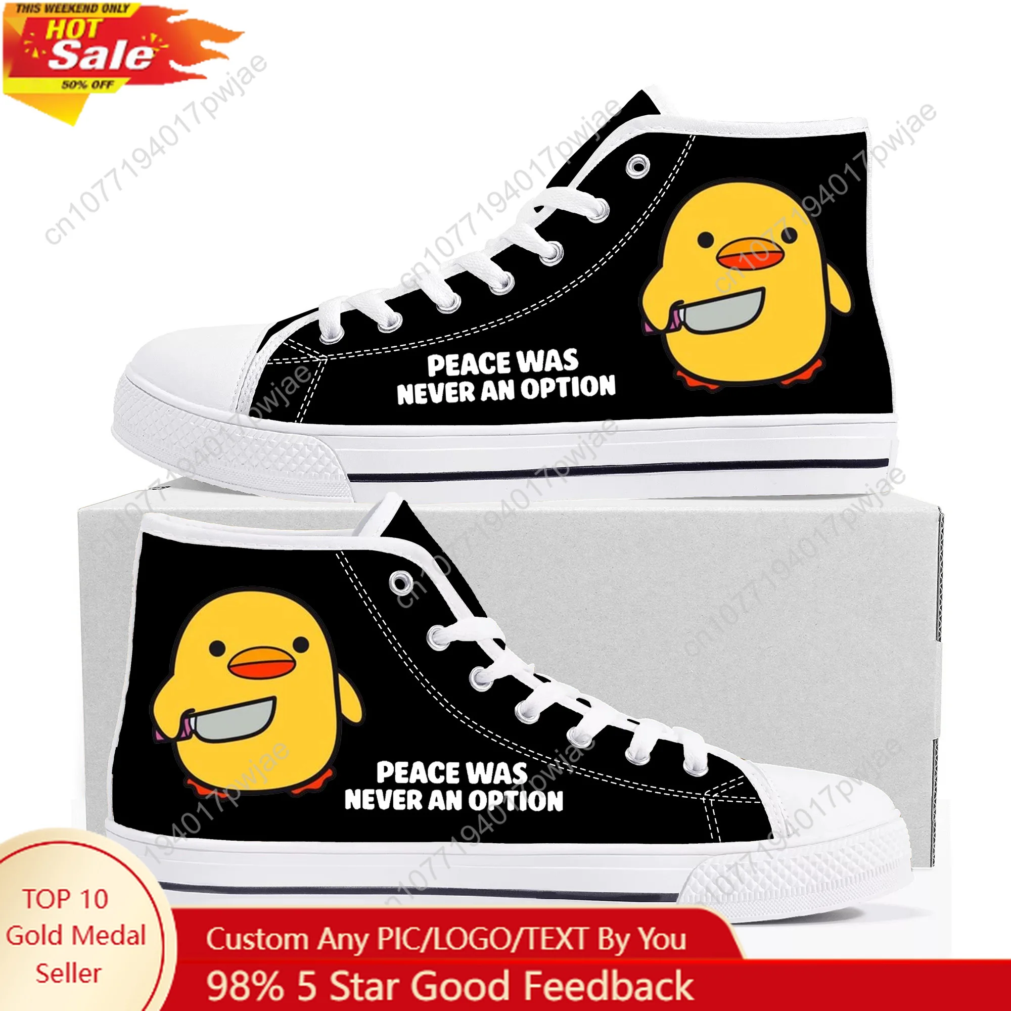 

Peace is never an option Cute animals High Top High Quality Sneakers Mens Womens Lightweight Canvas Sneaker Casual Custom Shoes