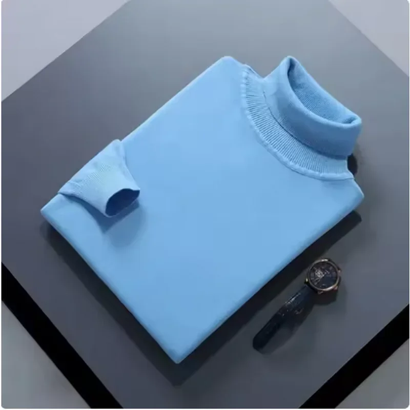 เสื้อไหมพรมคอเต่าผู้ชาย ผ้าขนสัตว์แท้ 100% สำหรับฤดูใบไม้ร่วง/ฤดูหนาว แบบหนา สำหรับใส่ทำงาน ถักด้วยไหมแคชเมียร์