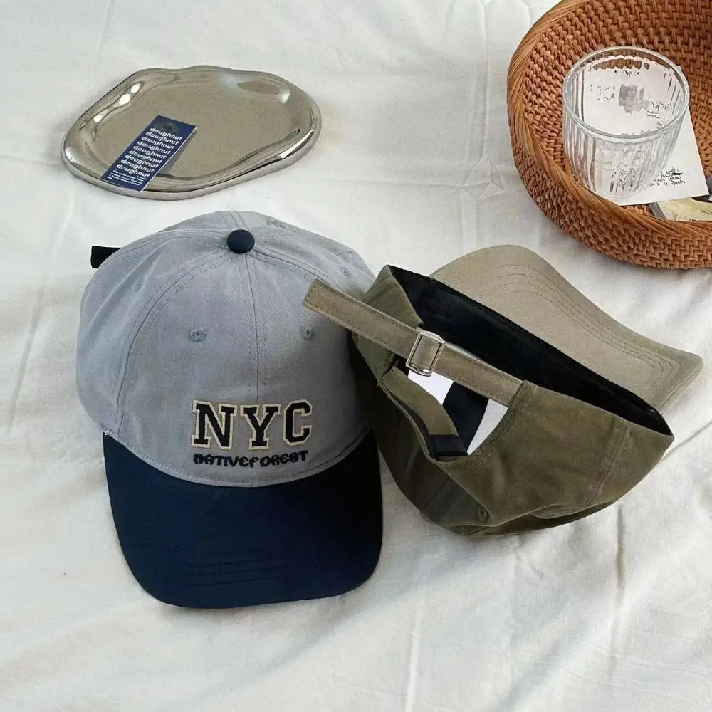 

Cotton Sports Baseball Cap Adjustable Patchwork Color Vintage Duck Tongue Cap Anti-UV Soft Outdoor Letters Baseball Hat Summer