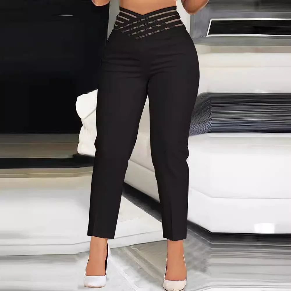 White Elegant Cuffed Pencil Pants Summer Hollow Out High Waist Women Cargo Straight Long Trousers Party New 2024 Y2k Capris