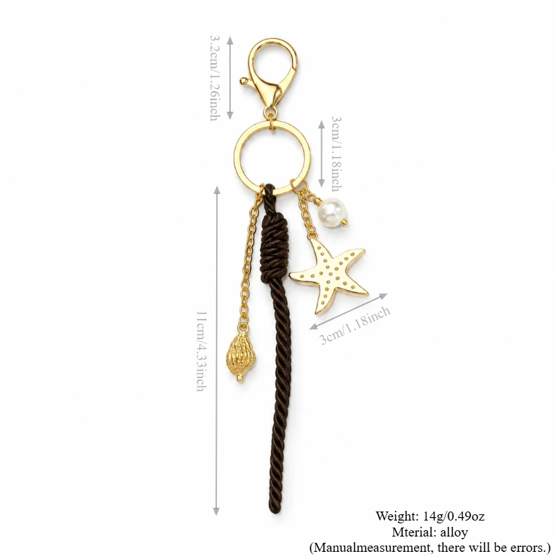 Vintage Nischen-Vielseitiger Seestern-Blumen-Stiefel Holzperlen Gewebter Schlüsselanhänger Schmuck – Detail 6