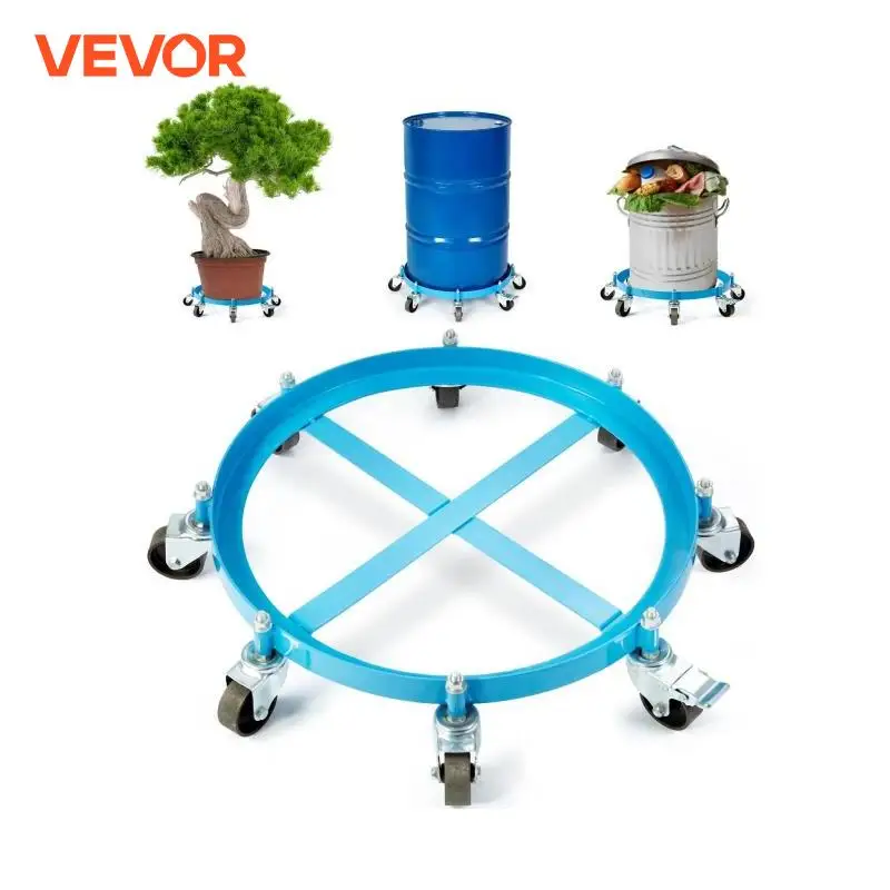 VEVOR 55 Gal Swivel Drum Dolly Heavy Duty Bucket Cart with 4/5/8 Rotating Casters Wheels Anti-Tipping for Workshops Warehous