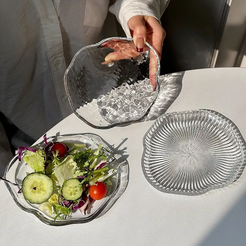 

Прозрачные стеклянные тарелки неправильной формы: элитная универсальная посуда для хлеба, десертов, шикарная тарелка для послеобеденного чая, торта и фруктов
