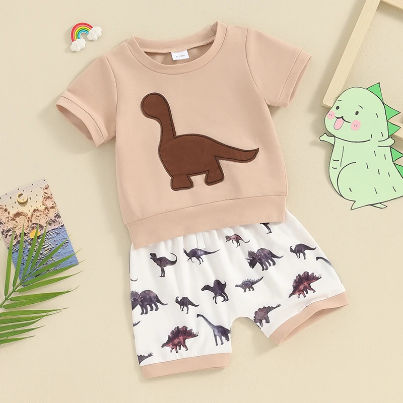 

Tregren 0-3Y Toddler Boys Summer Outfits Short Sleeve Round Neck T-Shirt with Dinosaur Print Shorts 2Pcs Set Clothes Tracksuits