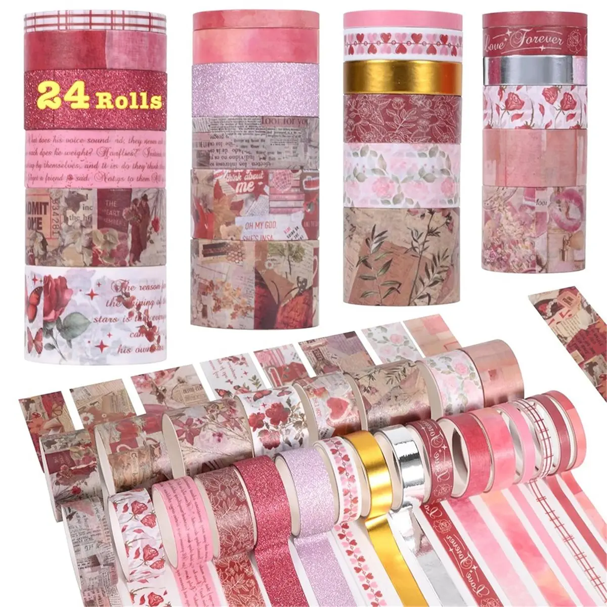 2026 NEW 24 Rolls Vintage Washi Tape Set, Floral Decorative MaskingTape for Scrapbooking Supplies,Junk Journal