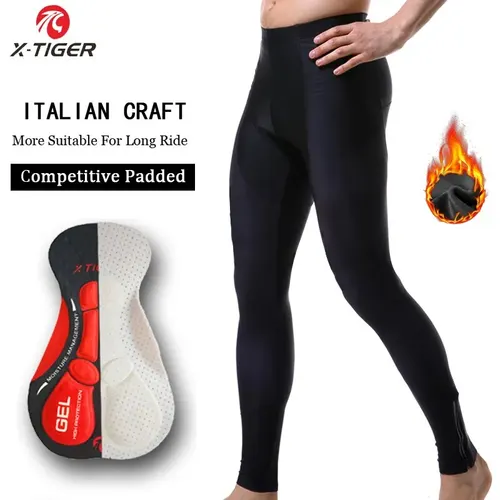 Imagen 1 del producto Pantalones térmicos de ciclismo para hombre, mallas de invierno para bicicleta de montaña, almohadilla de Gel Coolmax 5D, mantienen el calor, X-TIGER