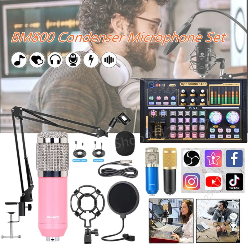 Hot Condenser Microphone BM 800 Wireless DJ18 Sound Card for