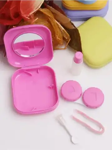 1pcs Mini Square Contact Lens Case with Mirror for Women Colorful Lens Box Eye Container Lovely Travel Kits