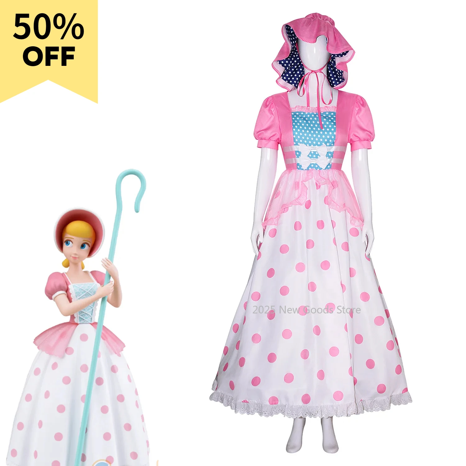 

Adult Bo Peep Costumes Shepherdess Cosplay Women Dress with Hat for Halloween Cosplay Costumes