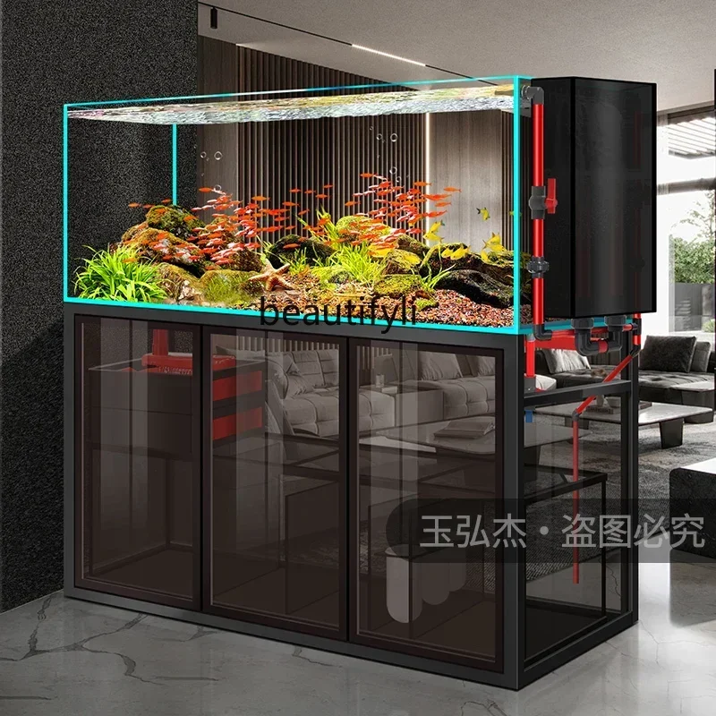 

Stream tank, living room side backpack overflow bottom filter, ultra-white glass goldfish tank ecological water-free