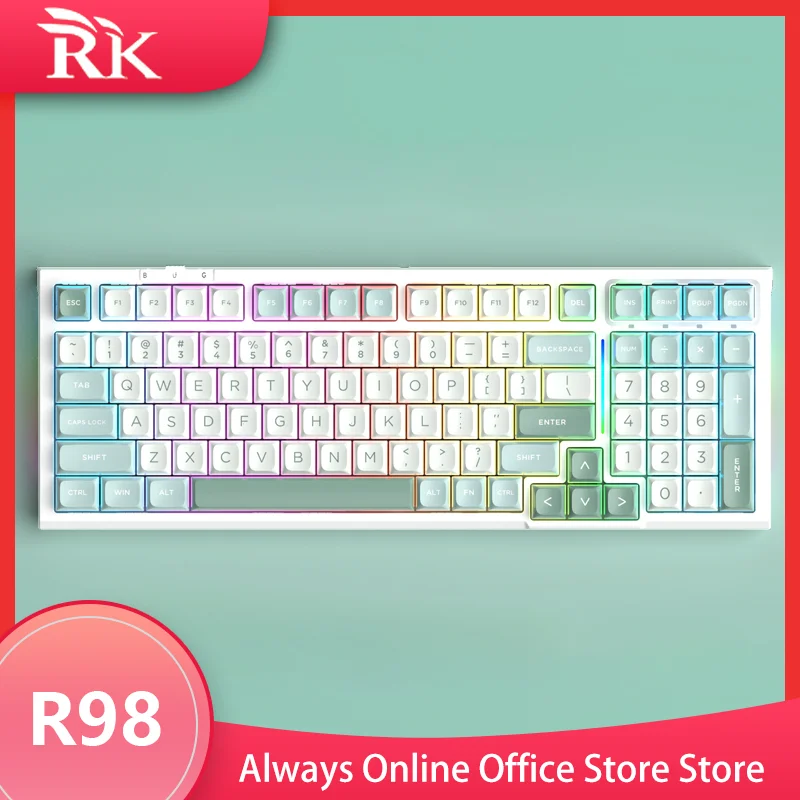 

ROYAL KLUDGERK RK 2.4G BT Three Modes Wireless R98 Mechanical Keyboard Hot Swappable Customized Switch RGB Side Engraved Keycaps