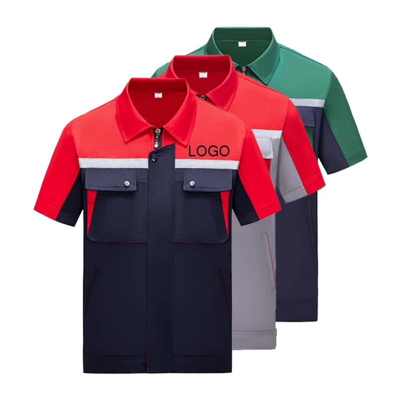 Ropa de trabajo de manga corta con logotipo personalizado, Top con logotipo de diseño Diy, ropa de trabajo para reparación y limpieza de automóviles, ropa de trabajo para taller, camisa con múltiples bolsillos