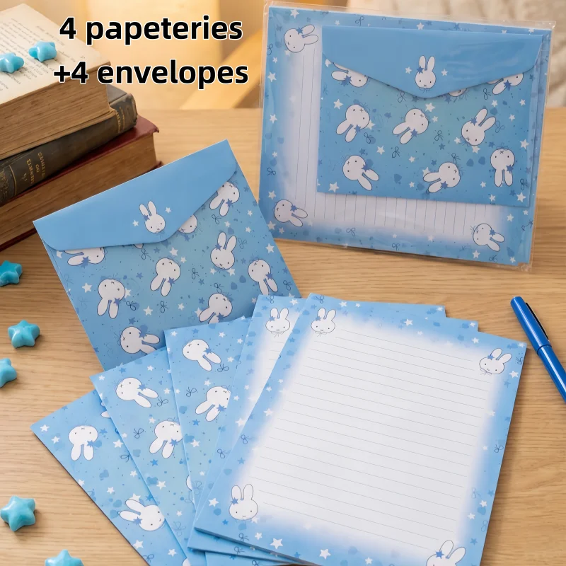 

4/8Set Kawaii Miffy Envelope Set Japanese Style Fresh Blue Cute Envelopes & Notepaper Girl Birthday Wishes Handwritten Letter