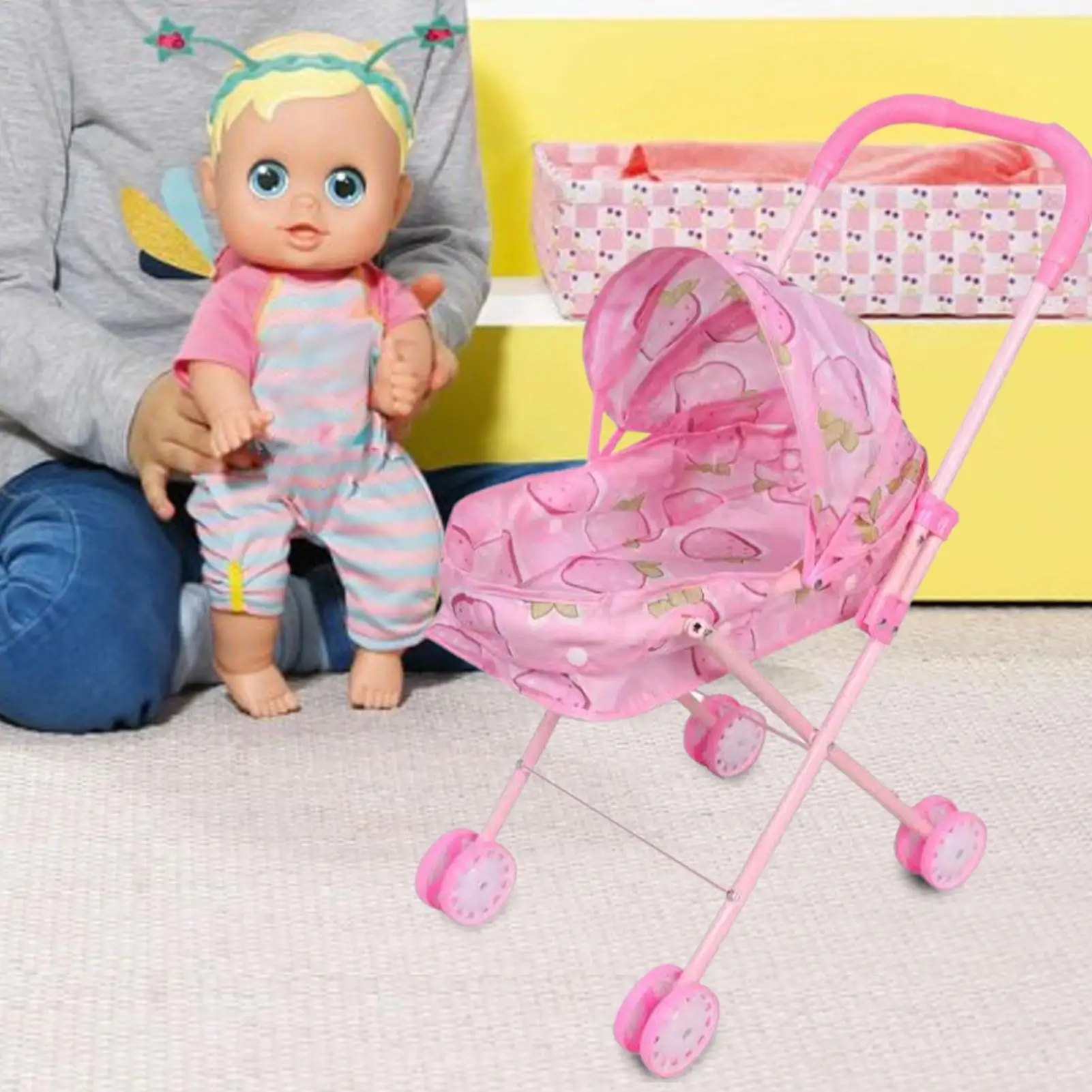 Коляска для куклы, коляска для ролевых игр с навесом, реалистичная складная коляска для детей, для мальчиков и девочек, для дома, путешествий, вечеринки, дня рождения