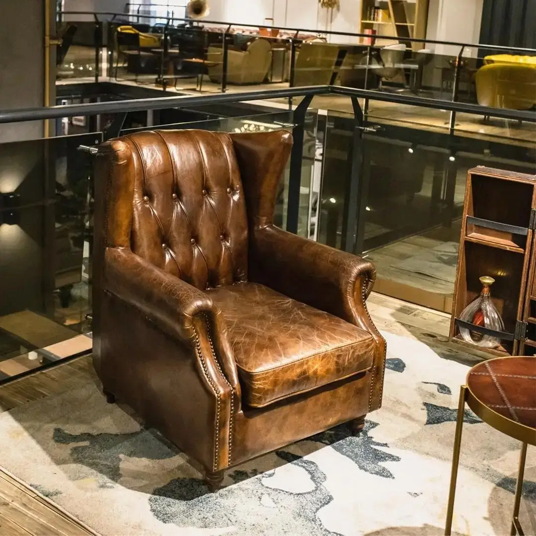 American Classic Tiger Chair, Retro Style Cafe Godfather Chair, Medieval Cigar Bar Button Chair, Whiskey Sofa Chair