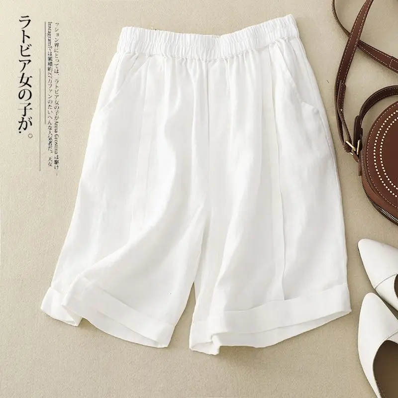 Women\'s 2024 Summer New Patchwork Elasticized High Waited Fashion Loose Solid Color Thin Pocket Folds Versatile Casual Shorts