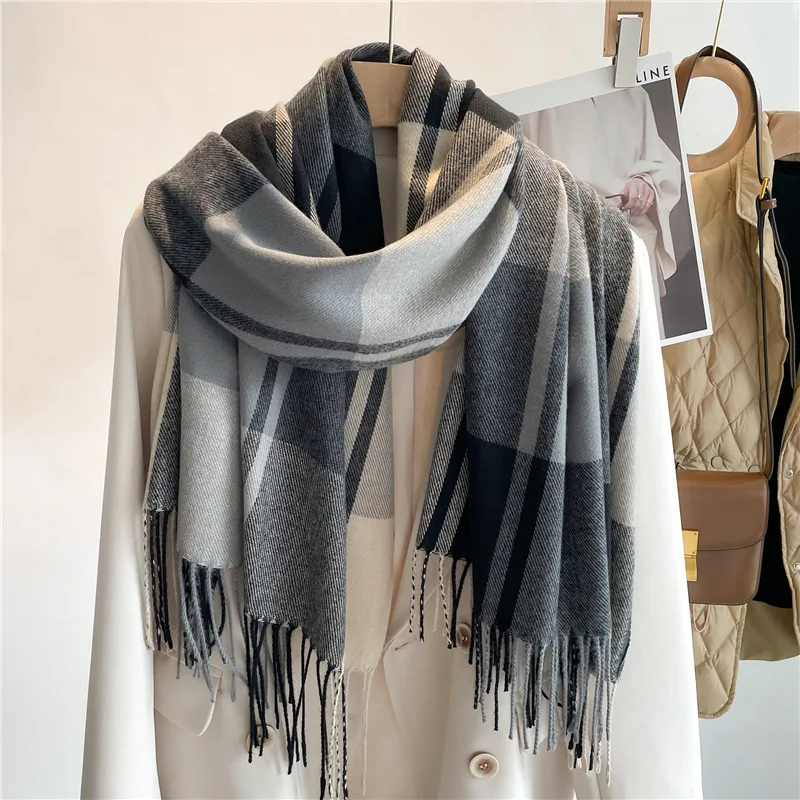 2024 New Fashion Plaid Autumn Winter Warm Cashmere Scarf Long Tassels Women Wrap Shawl Lady muffler Wool Pashmina