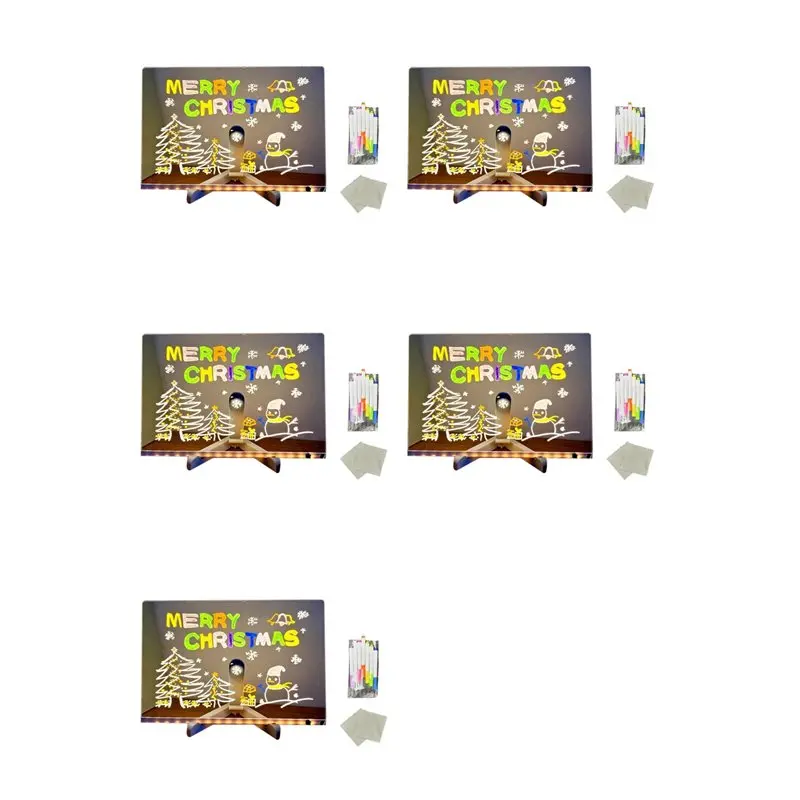 

【CHRISTMAS 】5X LED Note Board With Colors, 2025 Glowing LED Drawing Board For Kids, LED Not Board With Stand And 7 Color Markers
