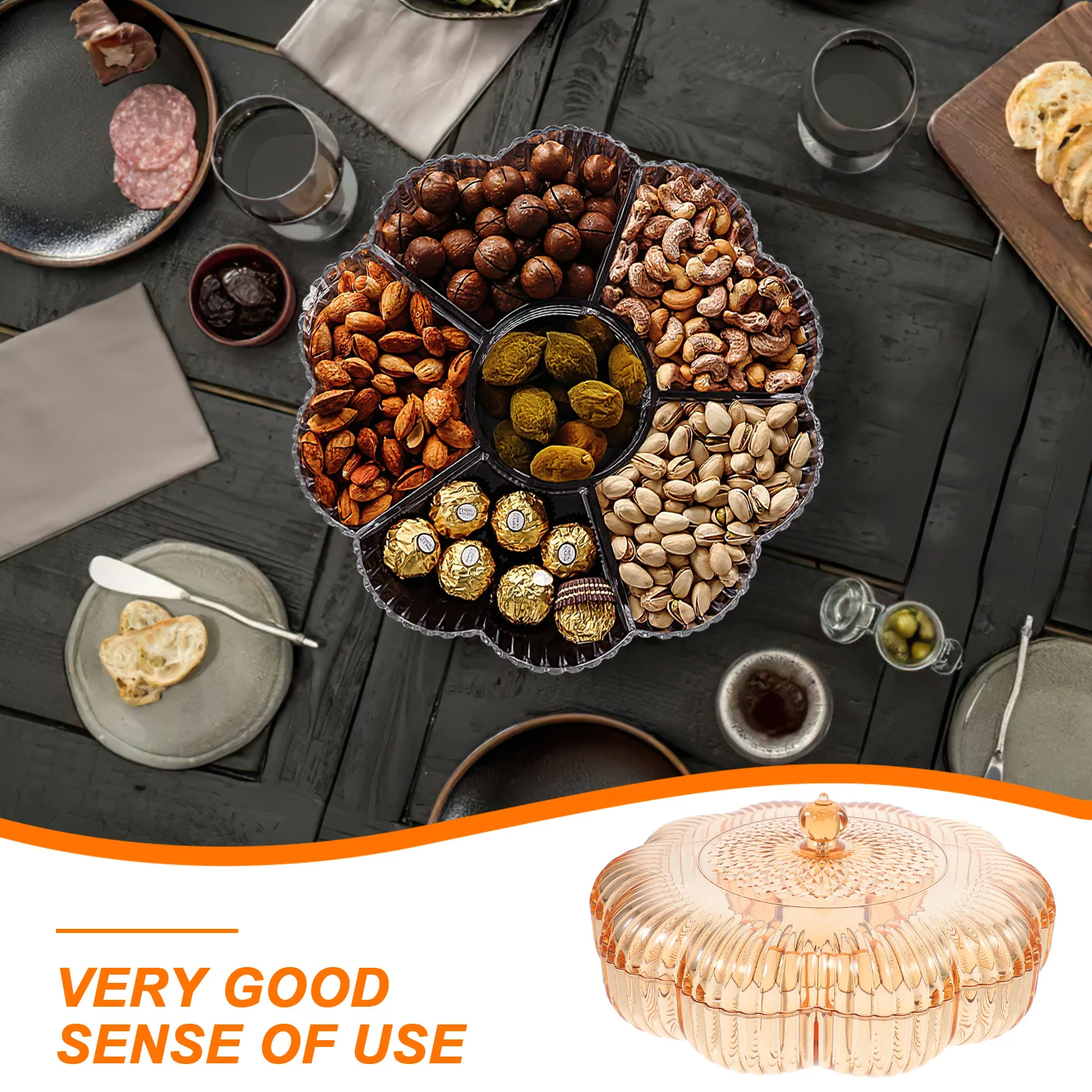 

Large Candy Trays With Lids Reusable Divided Snack Serving Plate For Party Fruit Nut Storage Tray Kitchen Barware Set