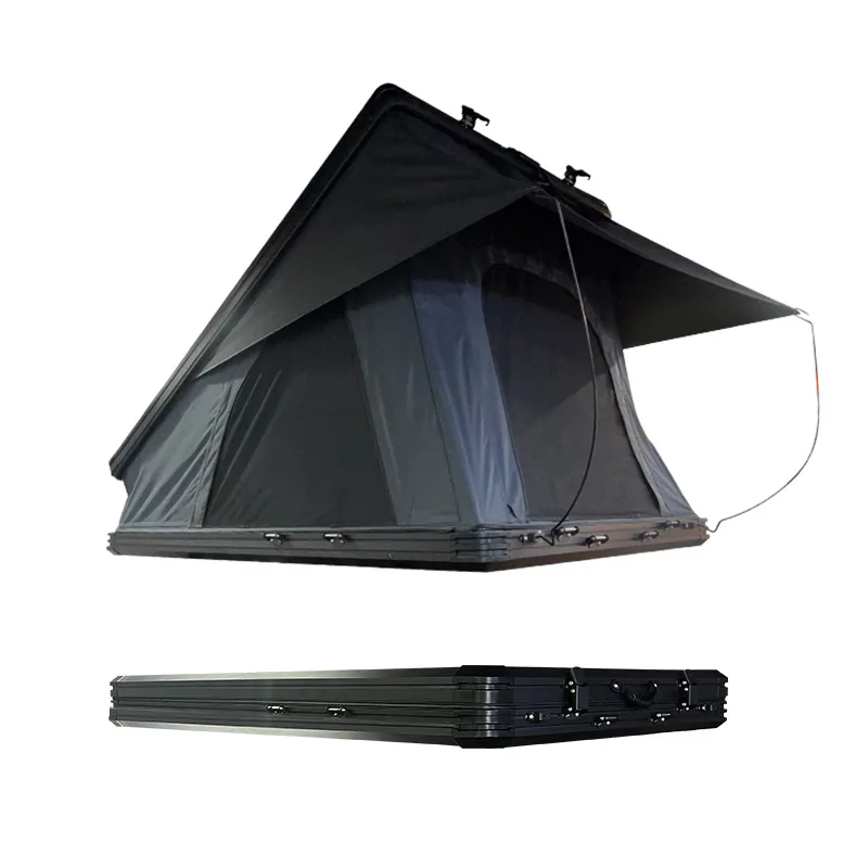 One Person Aluminum Alloy Hardtop Car Roof Tent Canvas Elevated Triangle Design Wind Rain Resistant Quick Automatic Opening