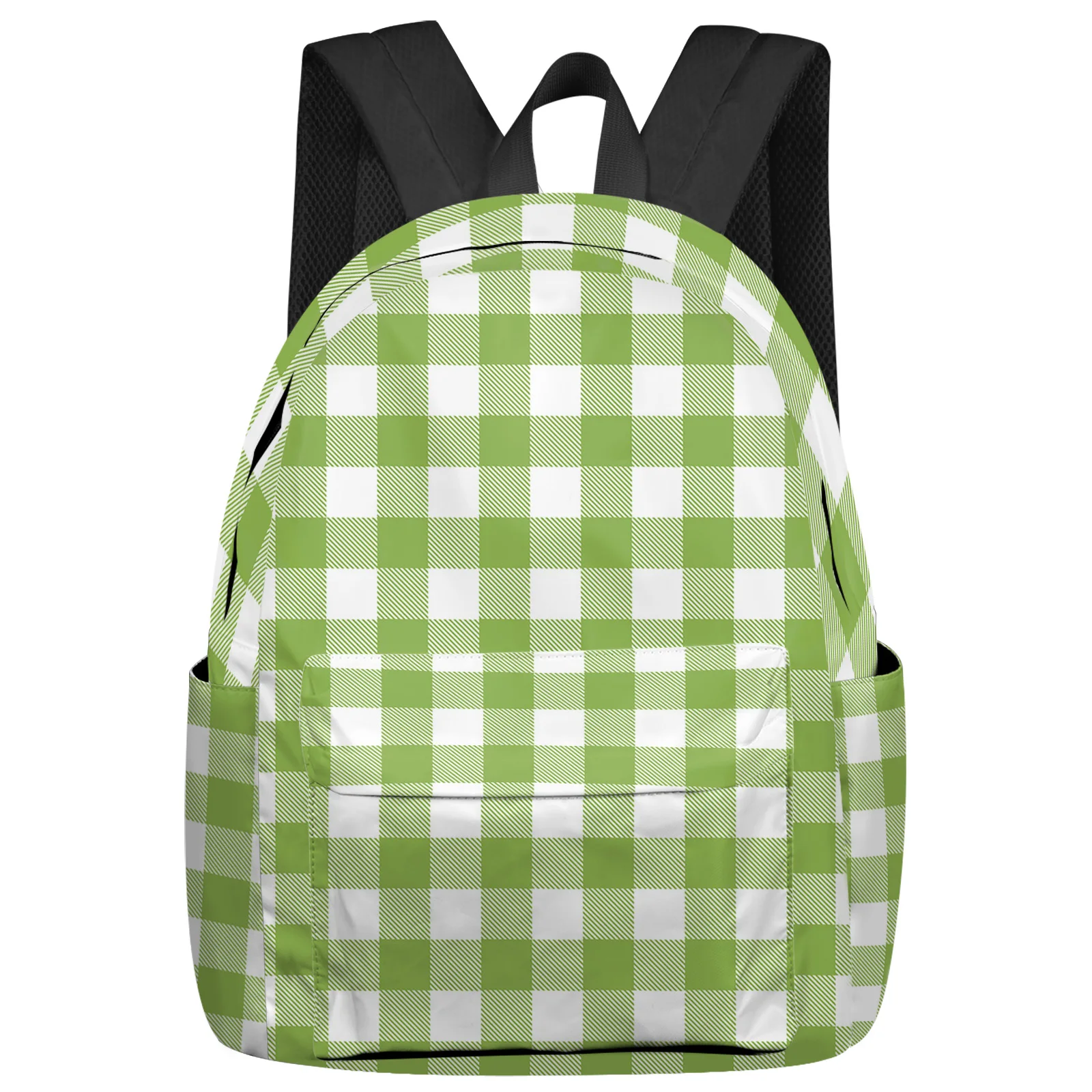 Green White Plaid Women Man Backpacks Waterproof Multi-Pocket School Backpack For Student Boys Girls Laptop Book Pack Mochilas