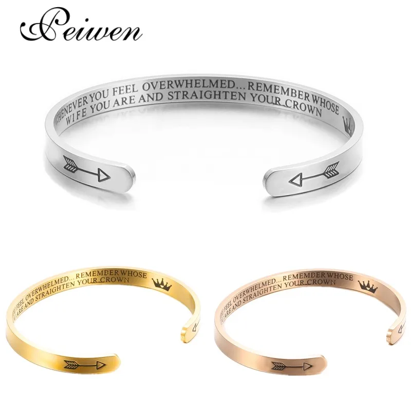 Stainless Steel Bracelets for Wife Lettering WHENEVER YOU FEEL OVERWHELMED REMEMBER WHOSE WIFE YOU ARE AND STRAIGHTEN YOUR CROWN