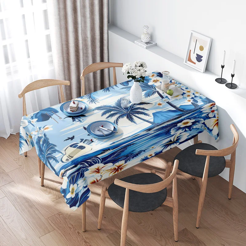 

Скатерть для летнего курорта с принтом синей пальмы, пластиковая бесплатная обеденная крышка для домашнего декора, постельное белье для кухонного стола
