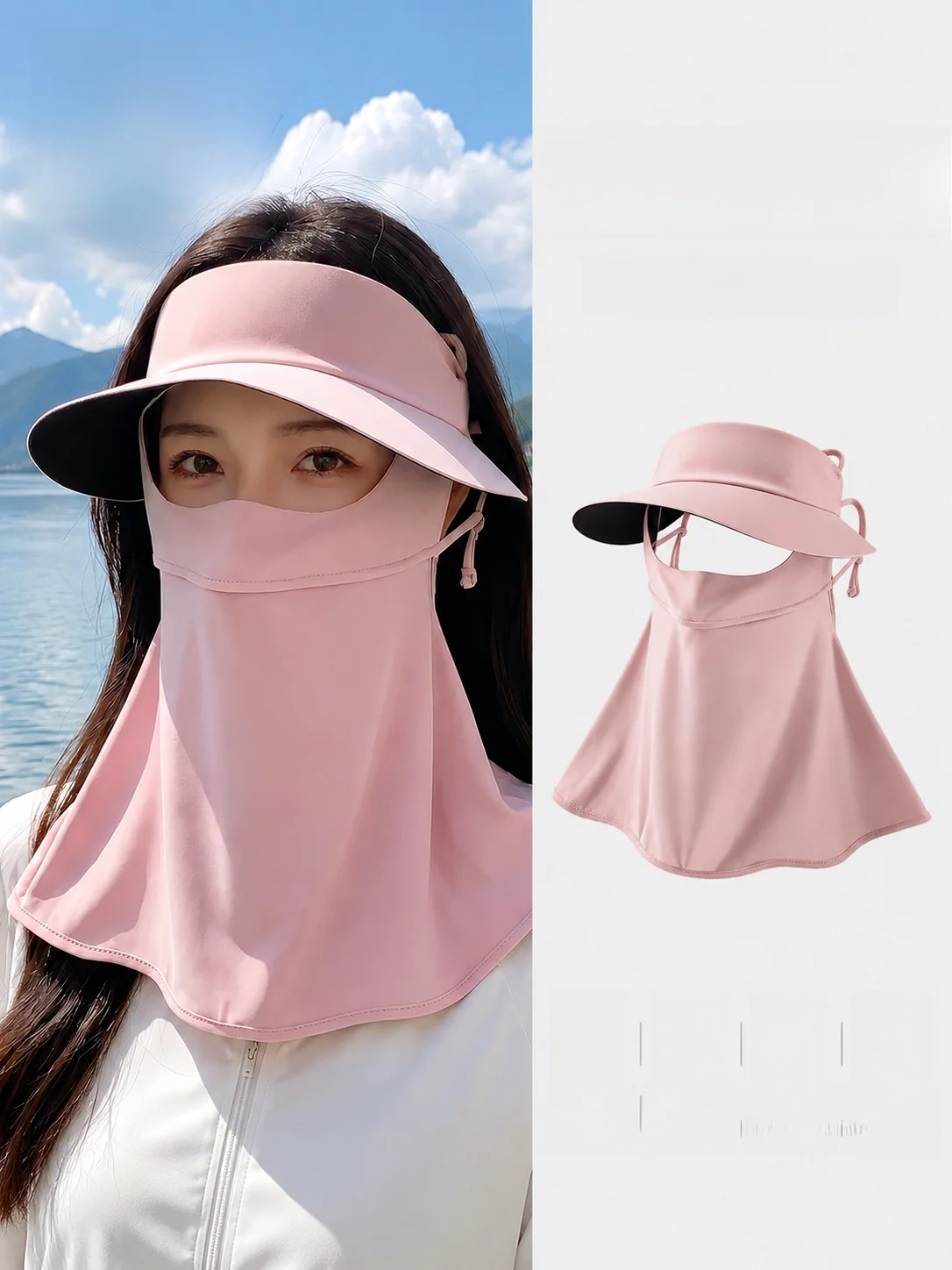 Máscara de Proteção Solar UV para Mulheres com Capuz Integrado e Cobertura para o Pescoço, Acessório de Ciclismo Estilo Corea...